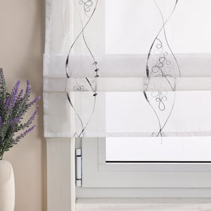 Roman Shade with Tab-Top Hanging with Line-Pattern Embroidery Sheer 1 Piece