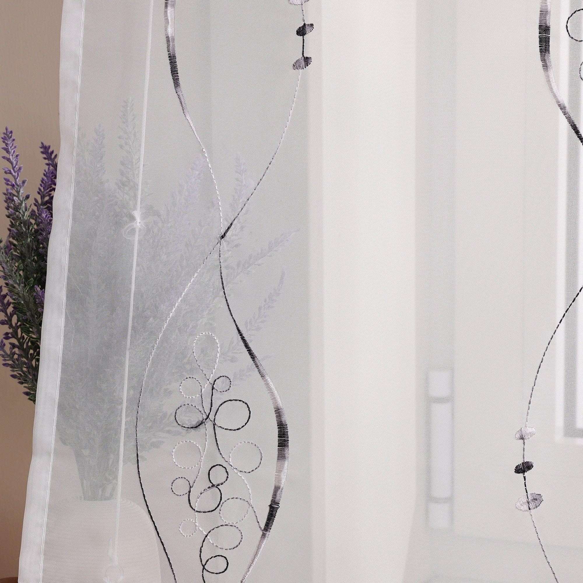 Roman Shade with Tab-Top Hanging with Line-Pattern Embroidery Sheer 1 Piece
