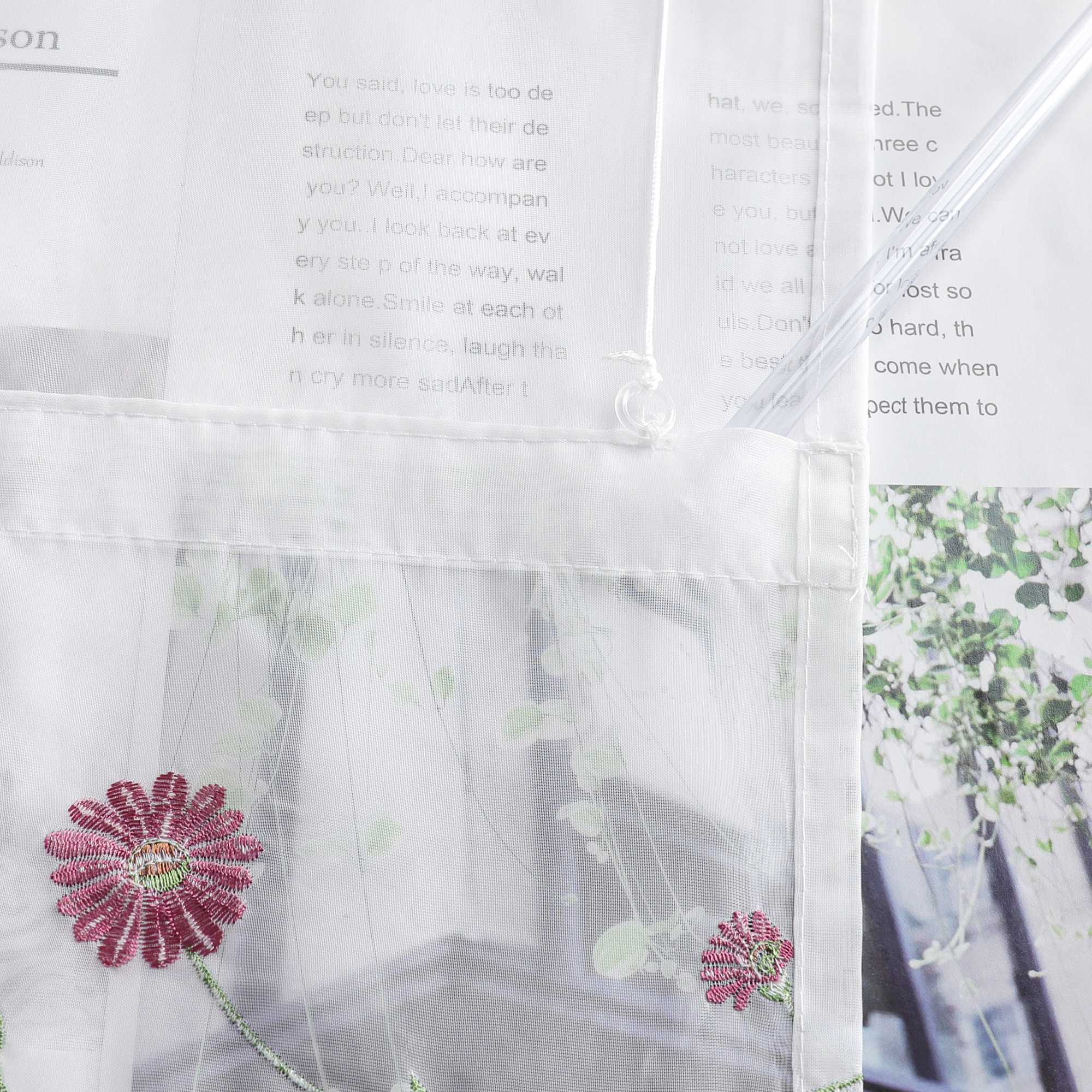 Roman Shade Voile with Tab-Top Hanging and Floral Pattern Embroidery 1 Piece
