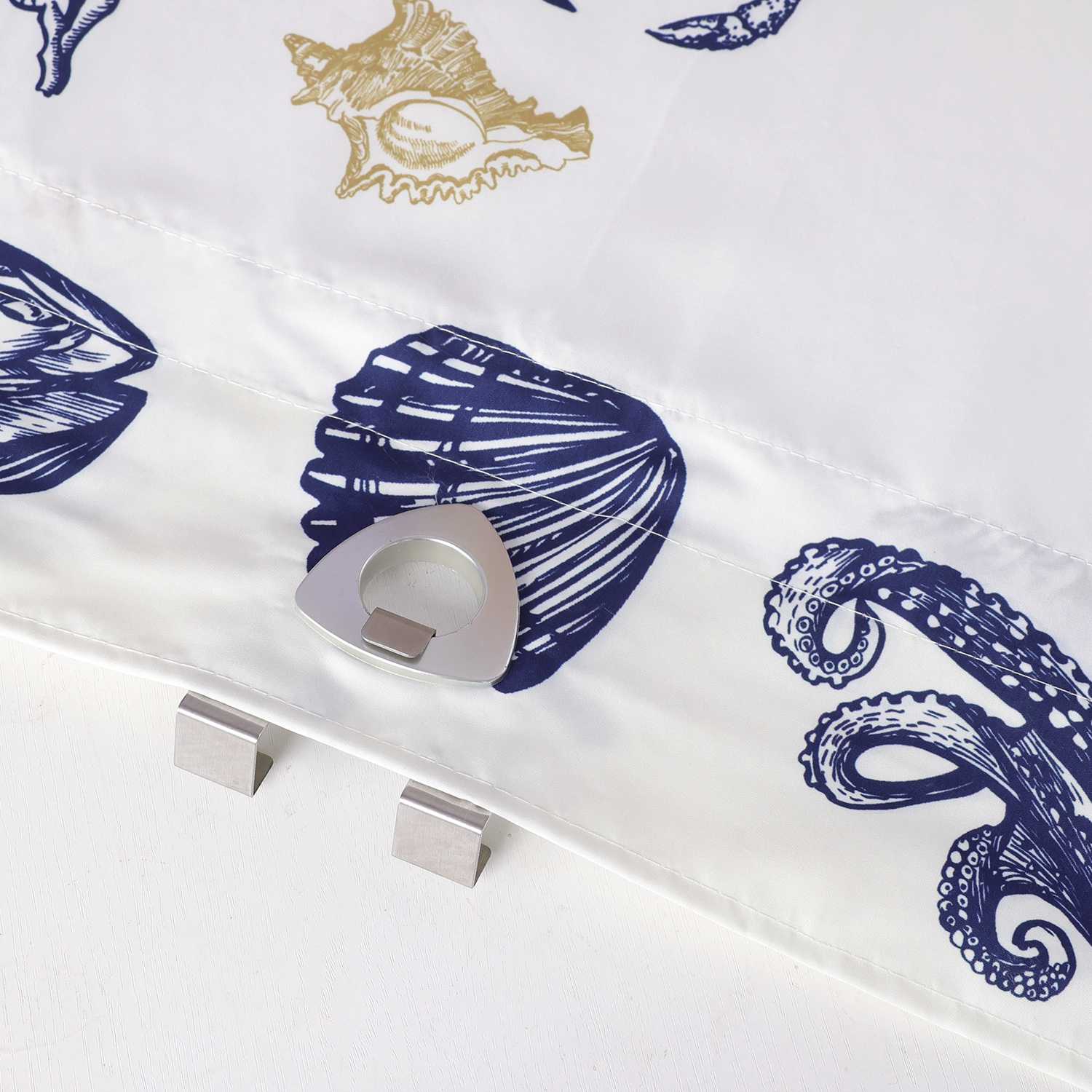 Roman Shade with U-Hooks with Sea-Life Pattern and Decorative Folds Semi-Sheer - Multicolor, W x H 120 x 140cm