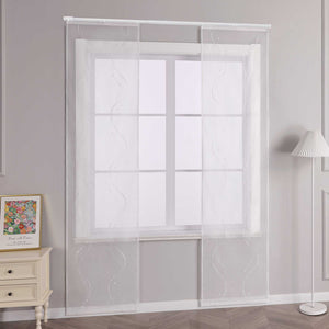 Hook-and-Loop Sliding Panel Curtains with Wave Pattern with Hook-and-Loop Tape 2 Pieces - White, W x H 57 x 175cm