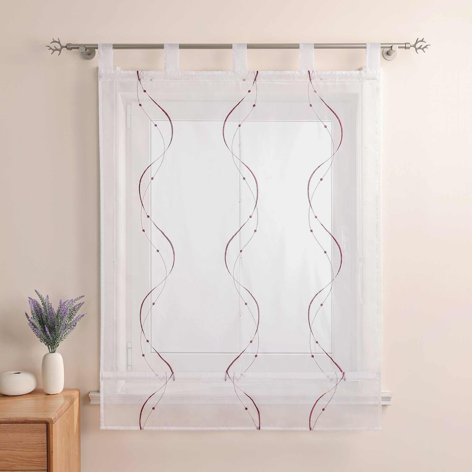 Roman Shade with Tab-Top Hanging and Wave Pattern Embroidery