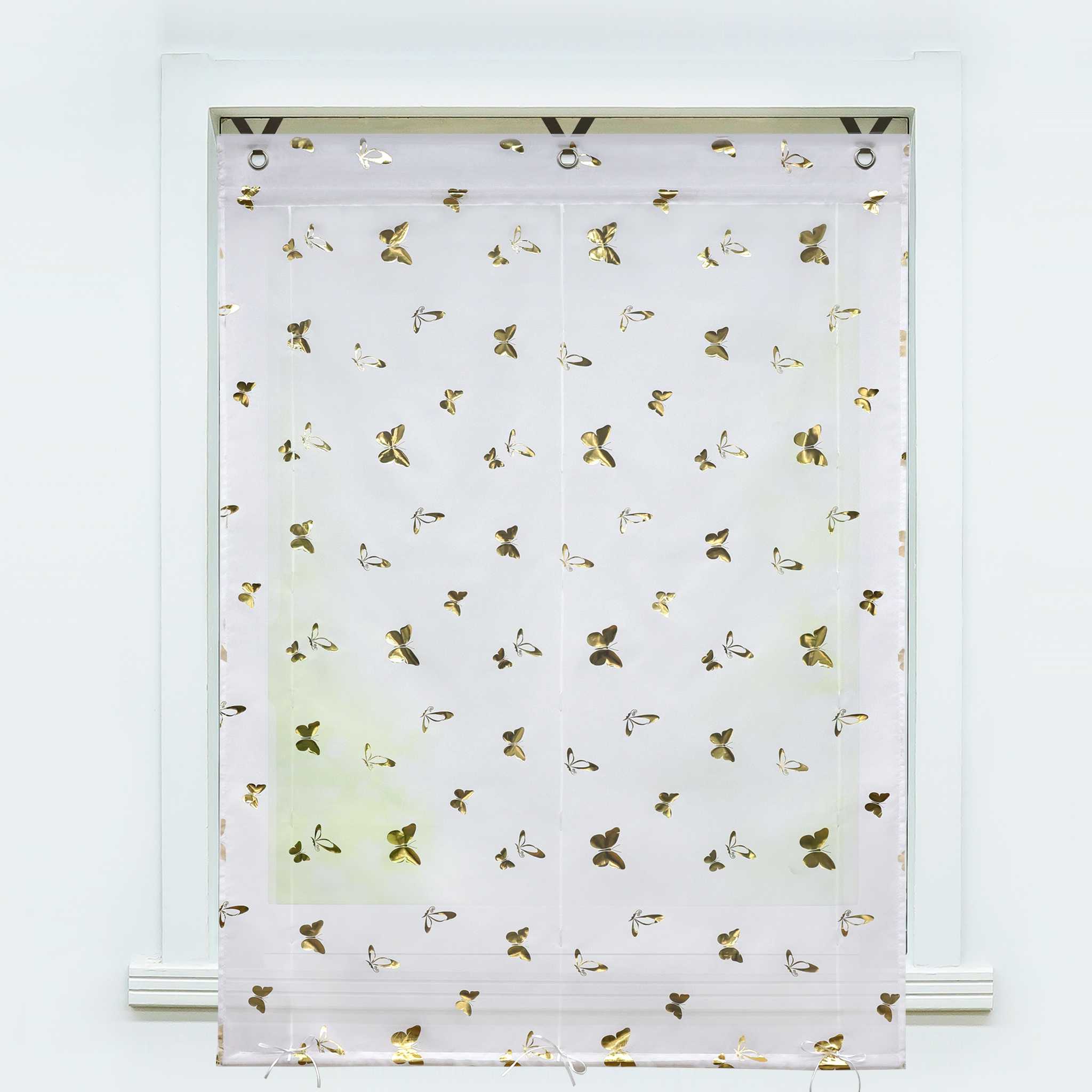 Roman Shade with V-Shaped Tabs with Vibrant Butterfly Pattern 1 Piece - Silver, W x H 80 x 130cm