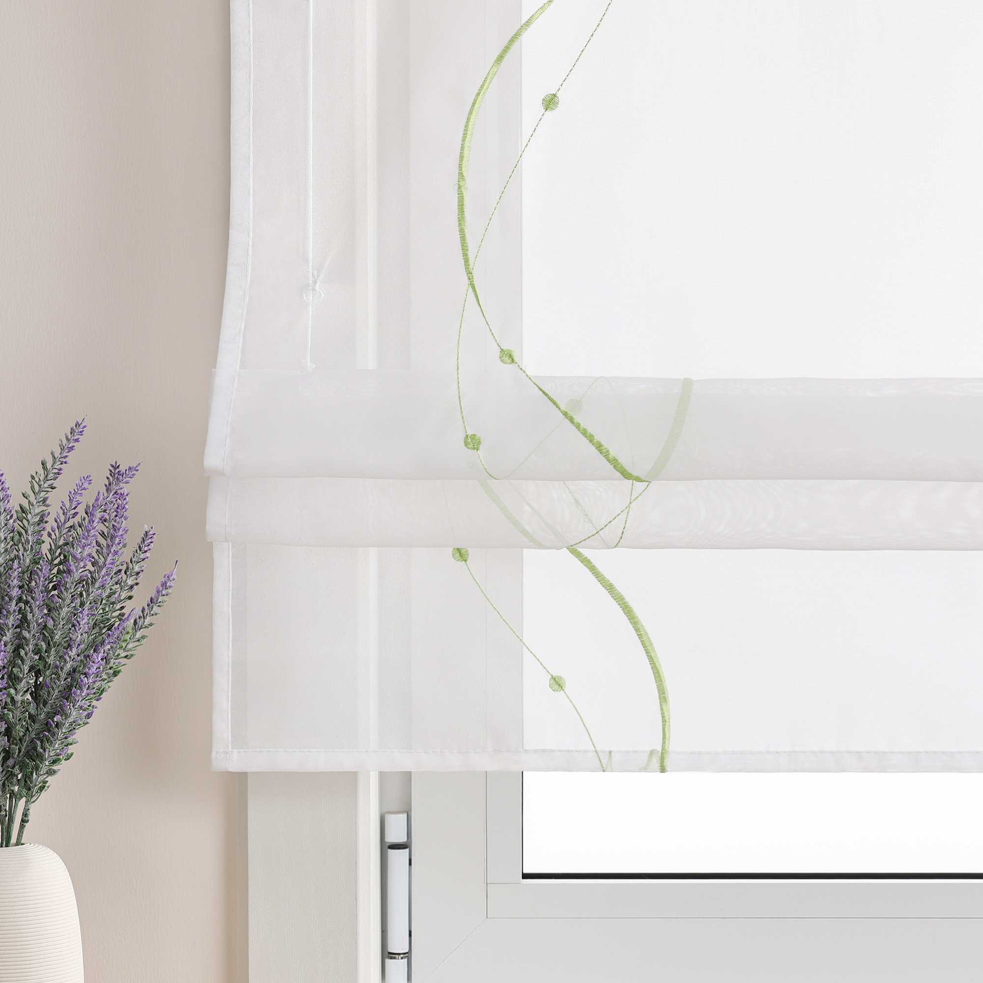 Roman Shade with Tab-Top Hanging and Wave Pattern Embroidery