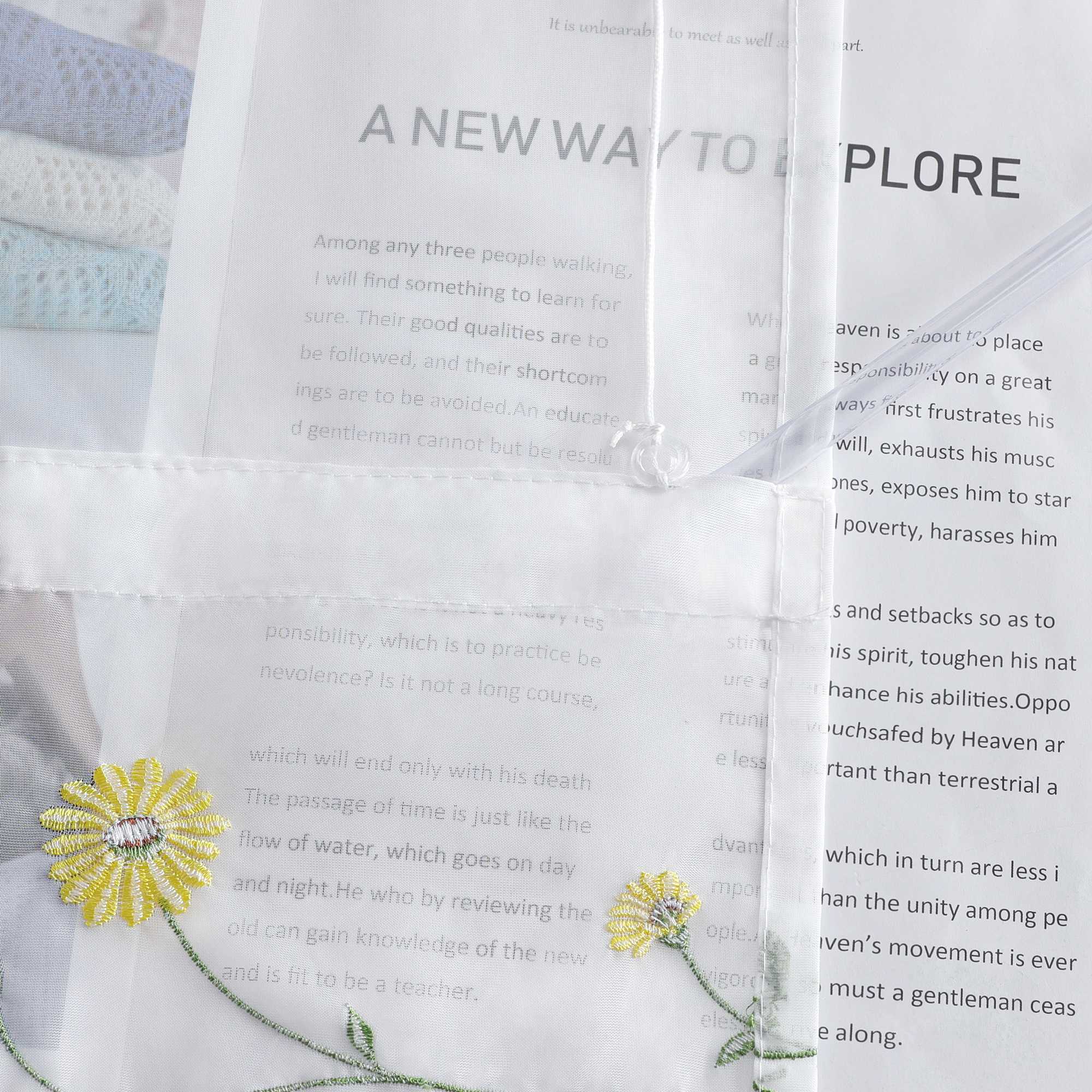 Roman Shade Voile with Tab-Top Hanging and Floral Pattern Embroidery 1 Piece - Blue, W x H 120 x 150cm