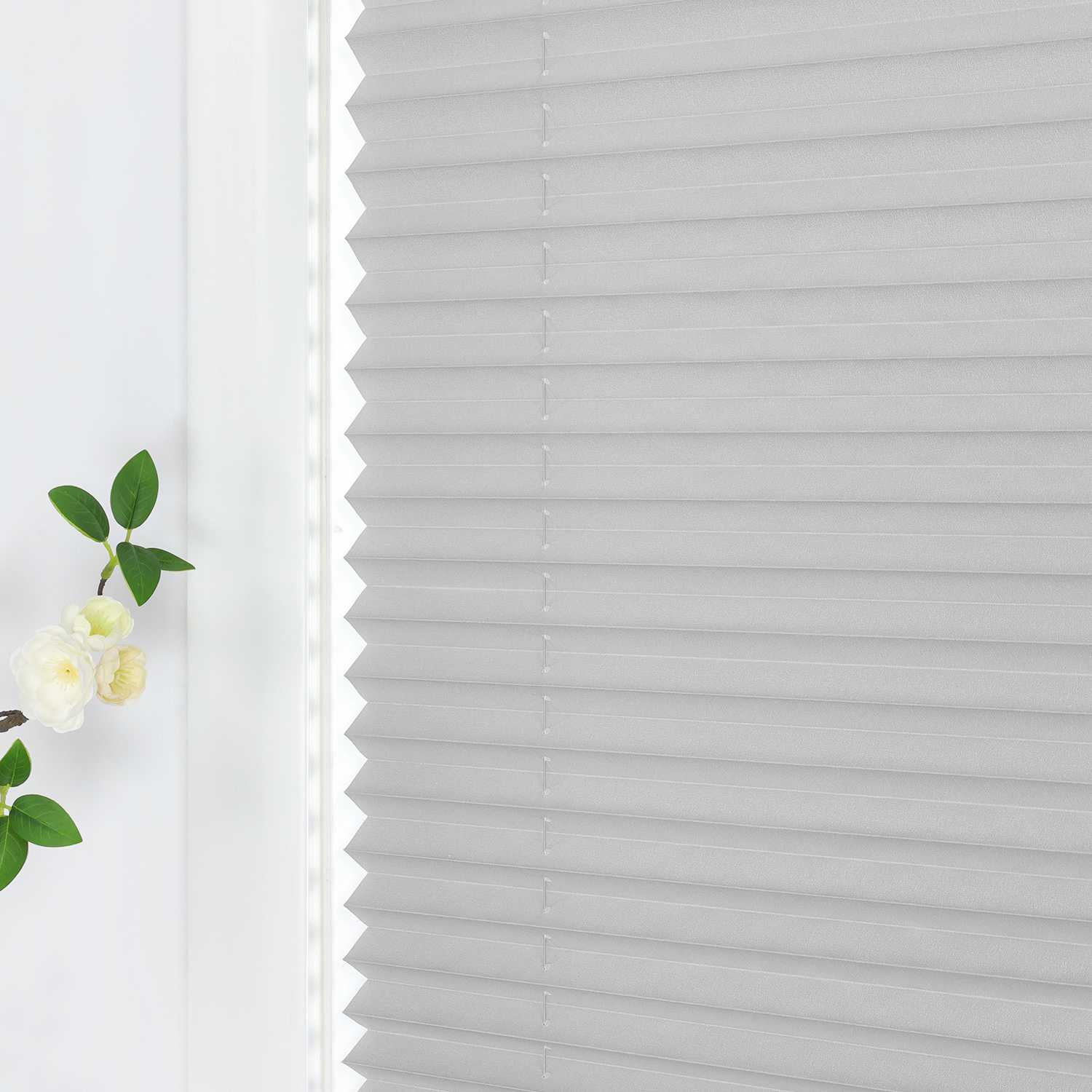 Pleated Blind Gray No-Drill made of Polyester 1 Piece - Gray, W x H 50 x 130cm