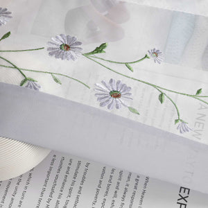 Roman Shade Voile with Tab-Top Hanging and Floral Pattern Embroidery 1 Piece - Violet, W x H 60 x 150cm