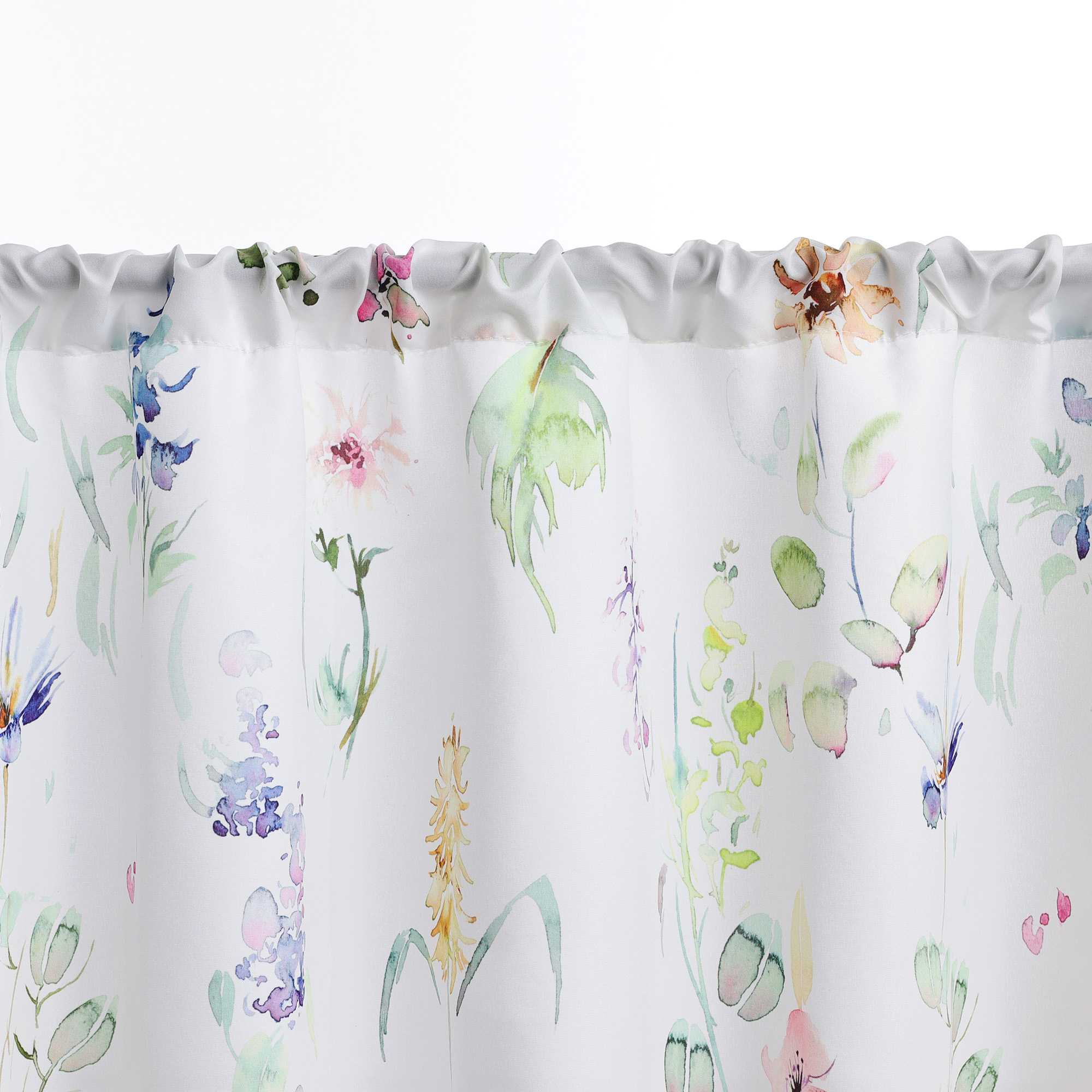 Cafe Curtain Short with Colorful Floral Pattern with Rod Pocket Semi-Sheer - White, H x W 45 x 120cm