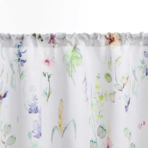 Cafe Curtain Short with Colorful Floral Pattern with Rod Pocket Semi-Sheer - White, H x W 45 x 120cm