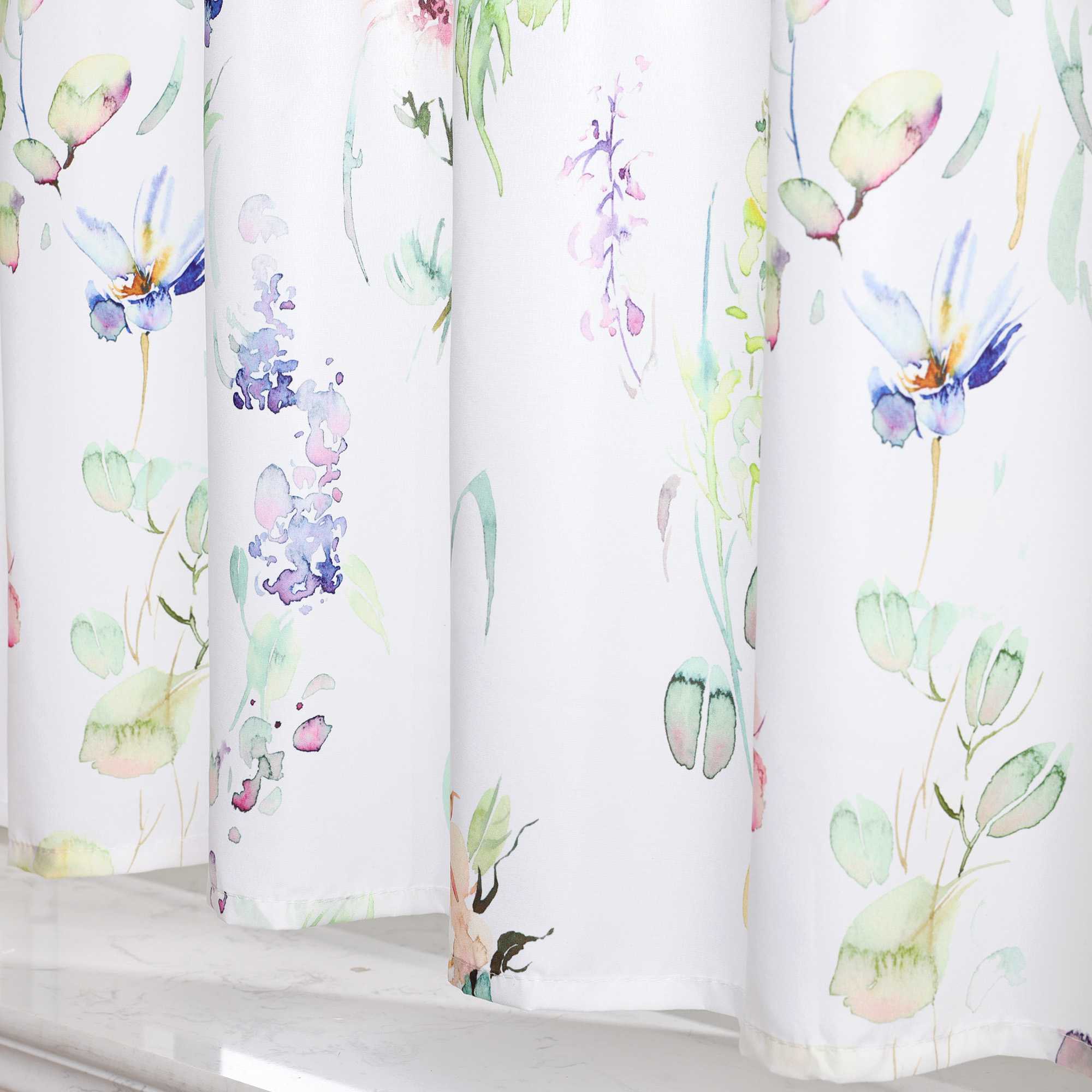 Cafe Curtain Short with Colorful Floral Pattern with Rod Pocket Semi-Sheer - White, H x W 45 x 140cm