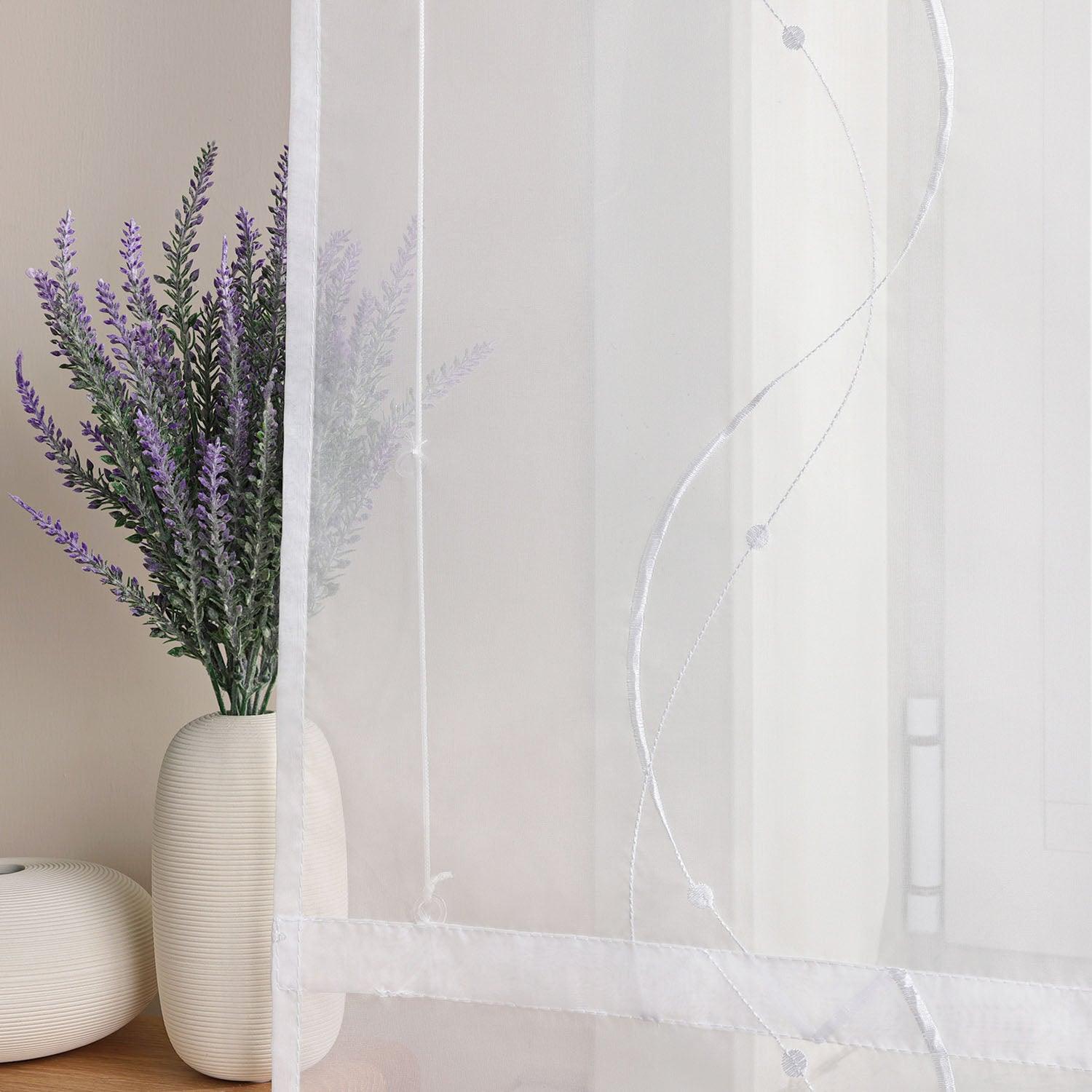 Roman Shade with Hook-and-Loop Tape Voile with Wave-and-Bead Pattern Embroidery 1 Piece - Taupe, W x H 100 x 140cm