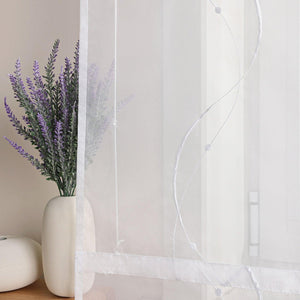 Roman Shade with Hook-and-Loop Tape Voile with Wave-and-Bead Pattern Embroidery 1 Piece - Taupe, W x H 100 x 140cm