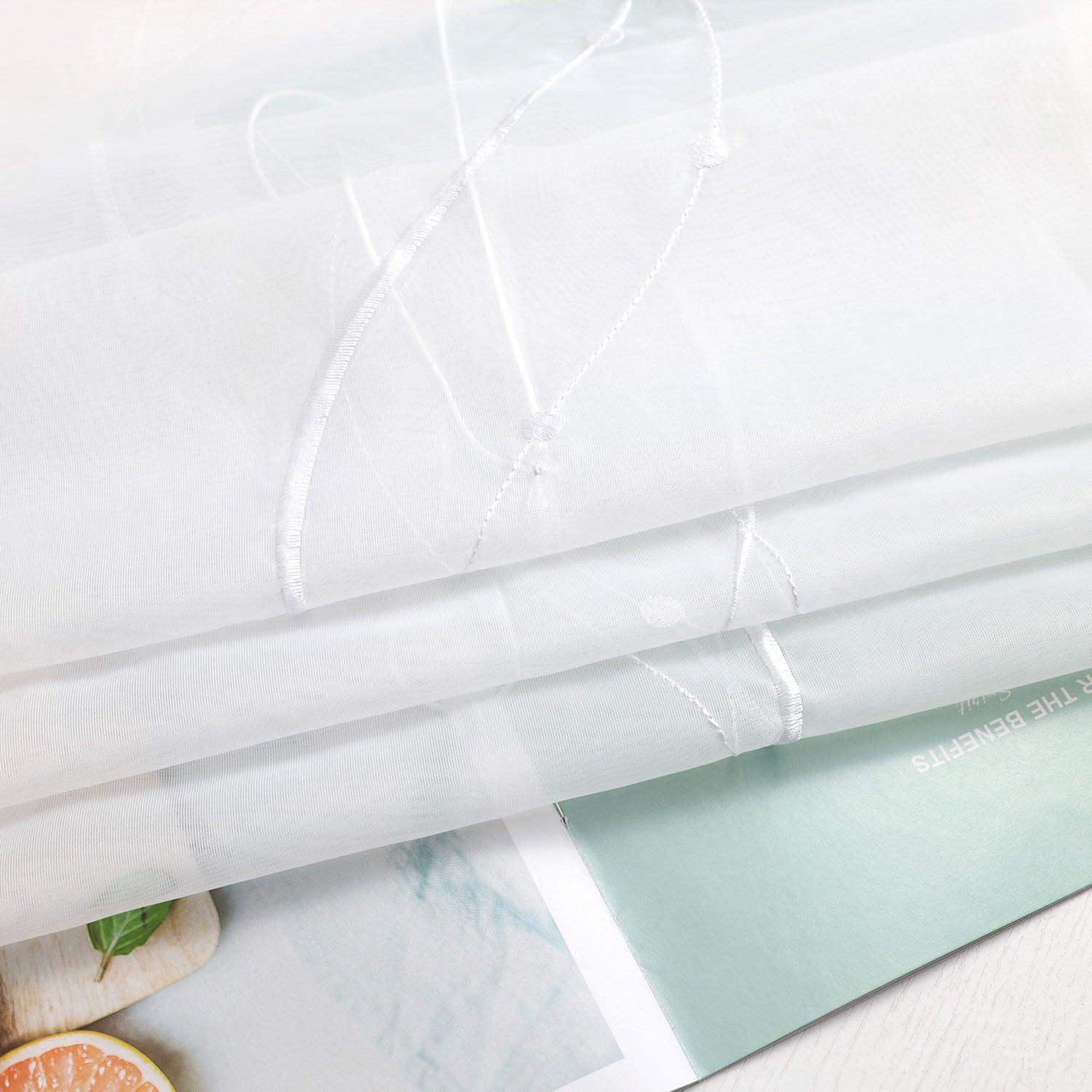 Roman Shade with Hook-and-Loop Tape Voile with Wave-and-Bead Pattern Embroidery 1 Piece - Gray, W x H 140 x 140cm