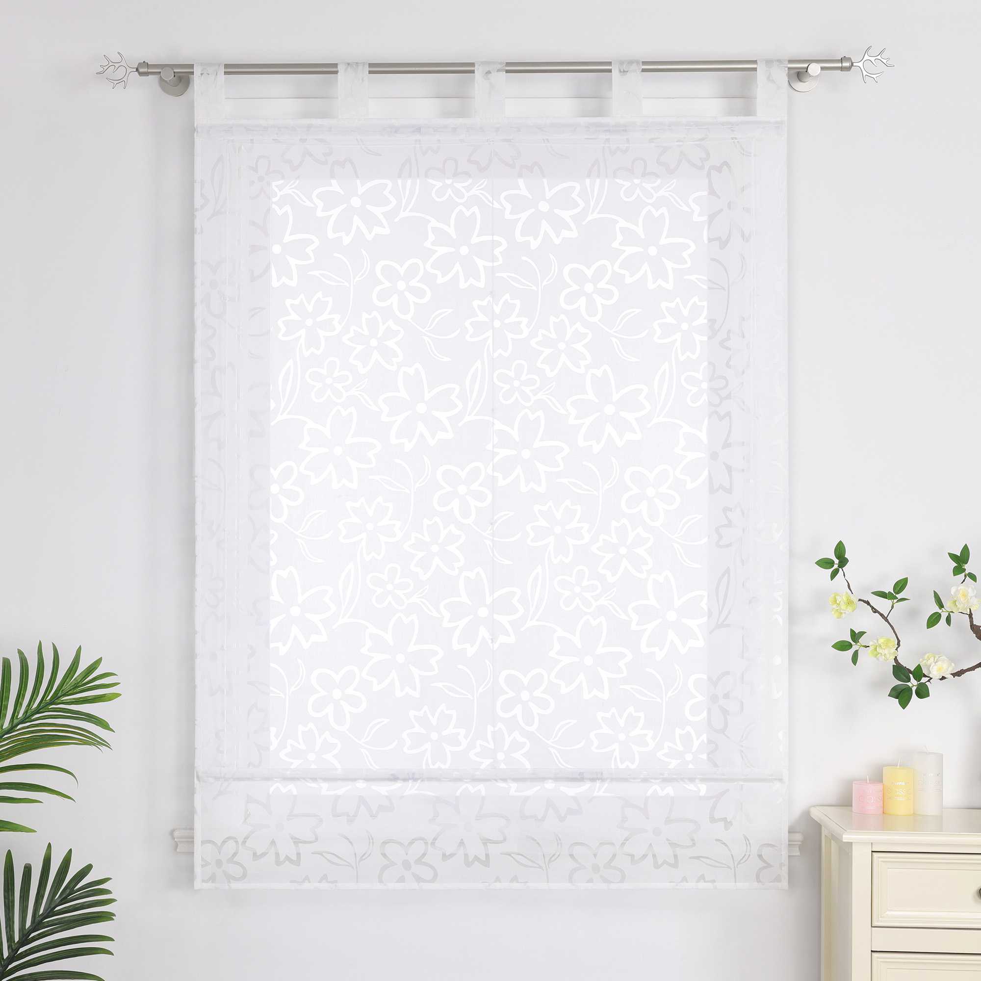 Delien Roman Shades with Floral Pattern with Tab-Top Hanging - White, W x H 100 x 140cm