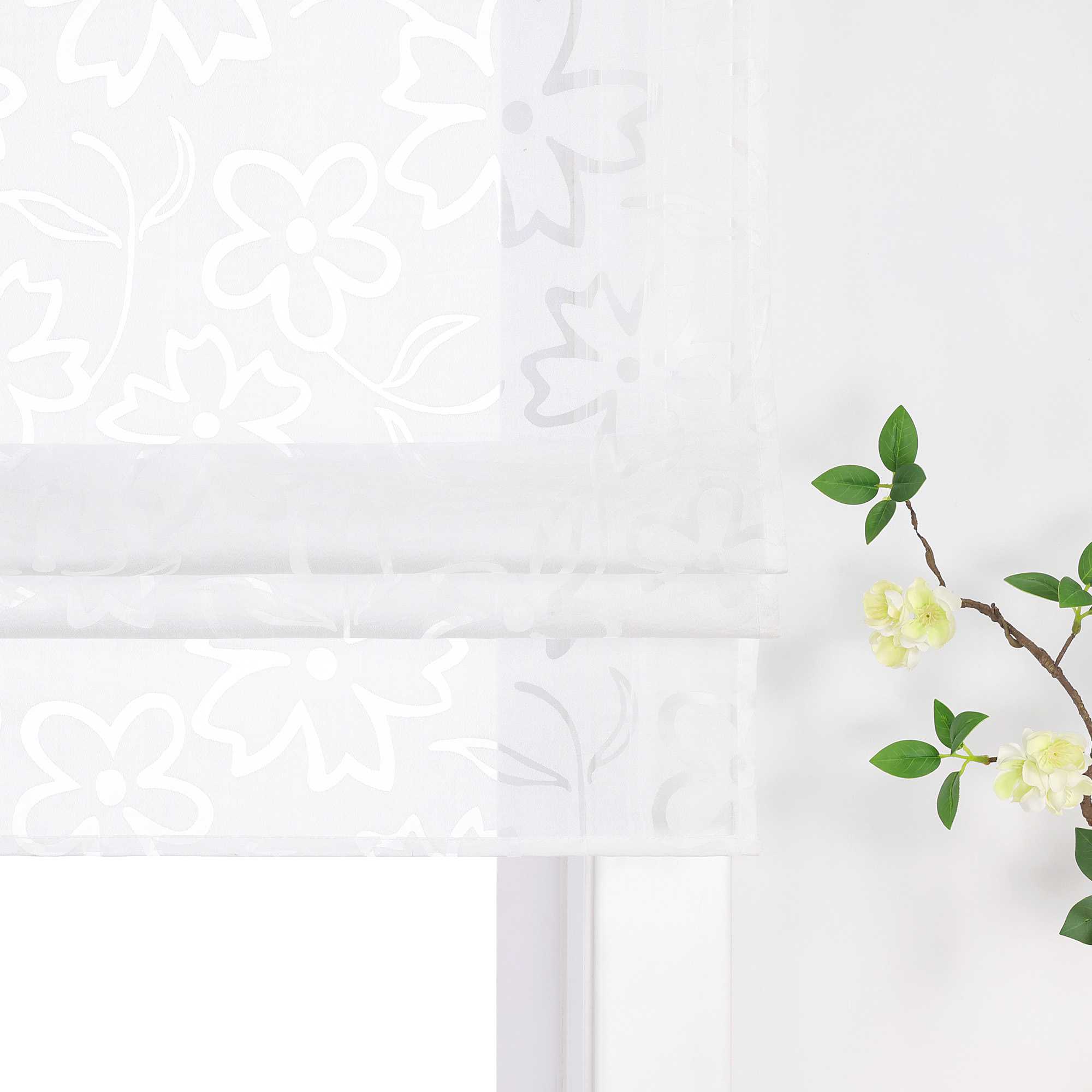 Delien Roman Shades with Floral Pattern with Tab-Top Hanging - White, W x H 140 x 140cm