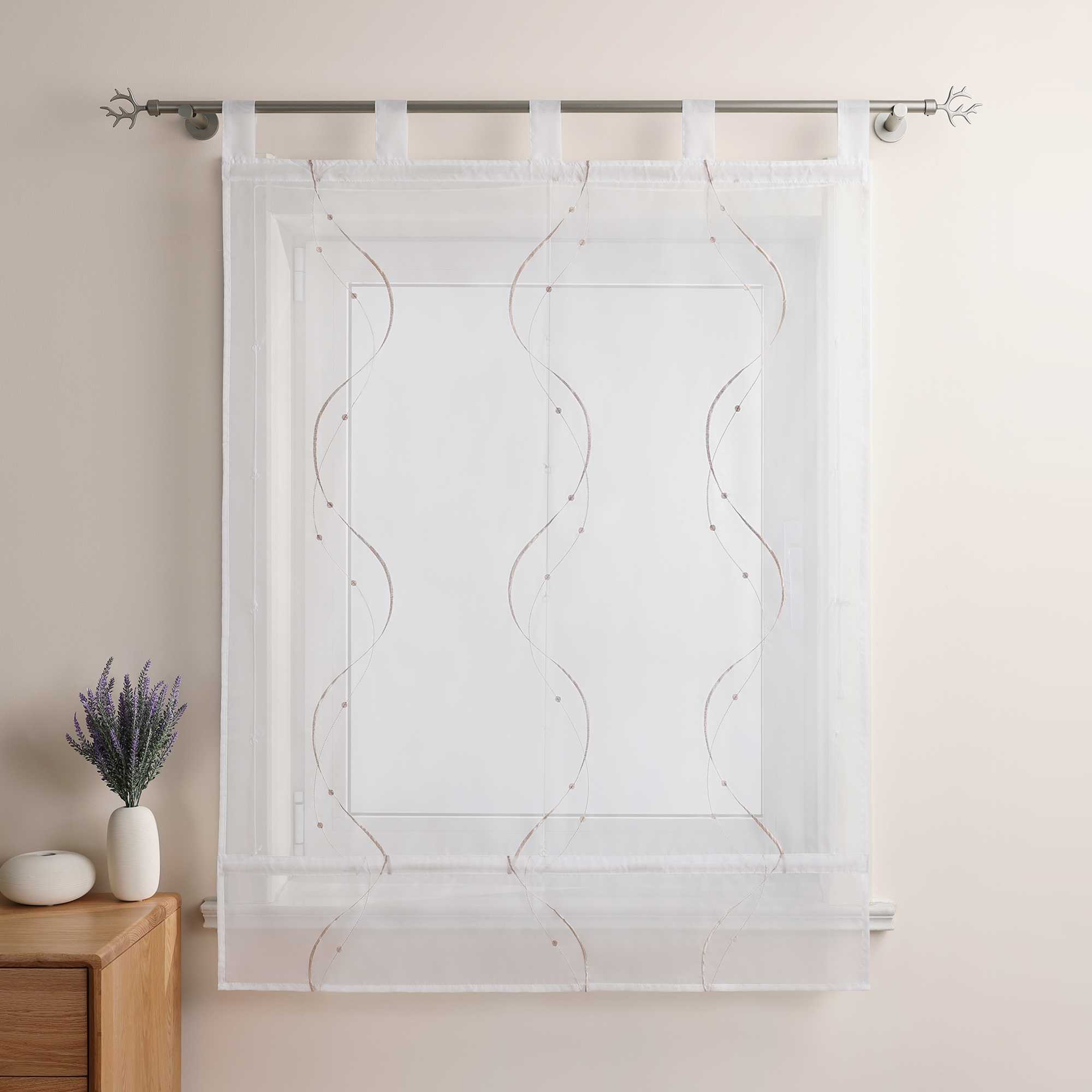 Roman Shade with Tab-Top Hanging and Wave Pattern Embroidery