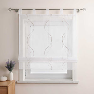 Roman Shade with Tab-Top Hanging and Wave Pattern Embroidery