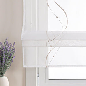 Roman Shade with Hook-and-Loop Tape Voile with Wave-and-Bead Pattern Embroidery 1 Piece - Taupe, W x H 140 x 140cm