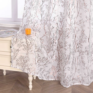 Curtain with Gold-Tone Branch Pattern and Curtain Tape