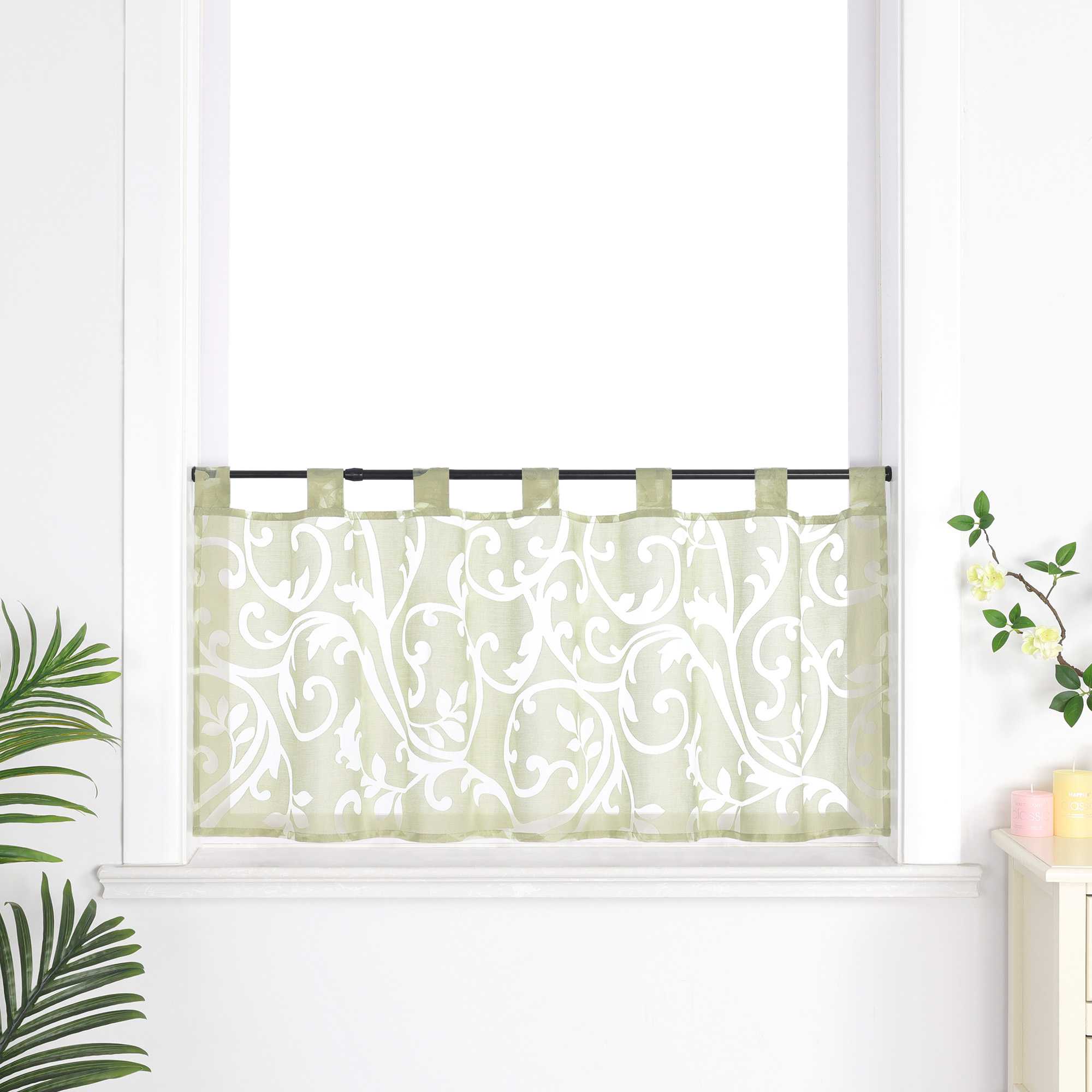 Cafe Curtain Voile with Tab-Top Hanging with Burnout Fabric