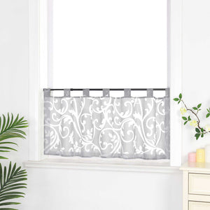 Cafe Curtain Voile with Tab-Top Hanging with Burnout Fabric - Gray, H x W 60 x 145cm