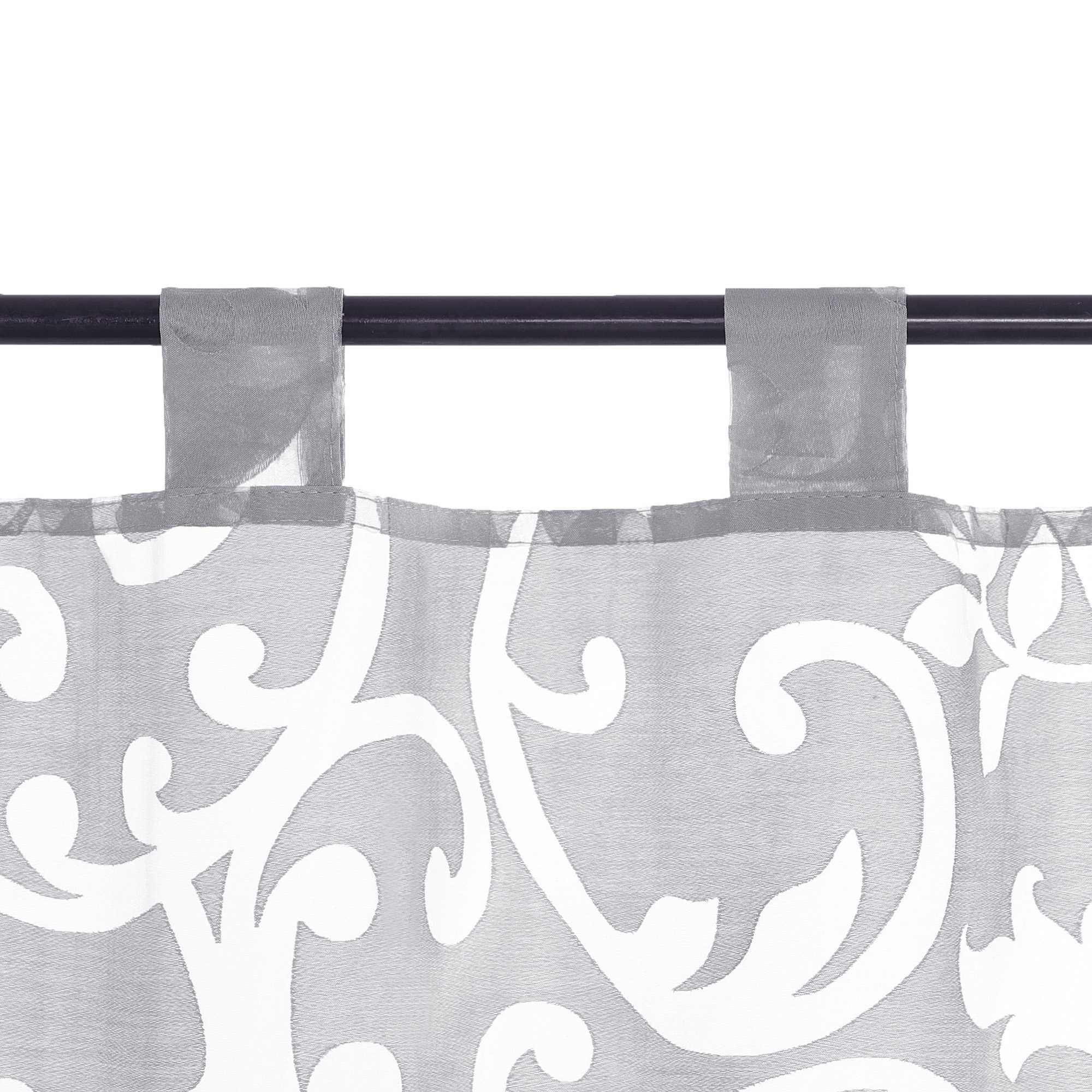 Cafe Curtain Voile with Tab-Top Hanging with Burnout Fabric - White, H x W 45 x 120cm