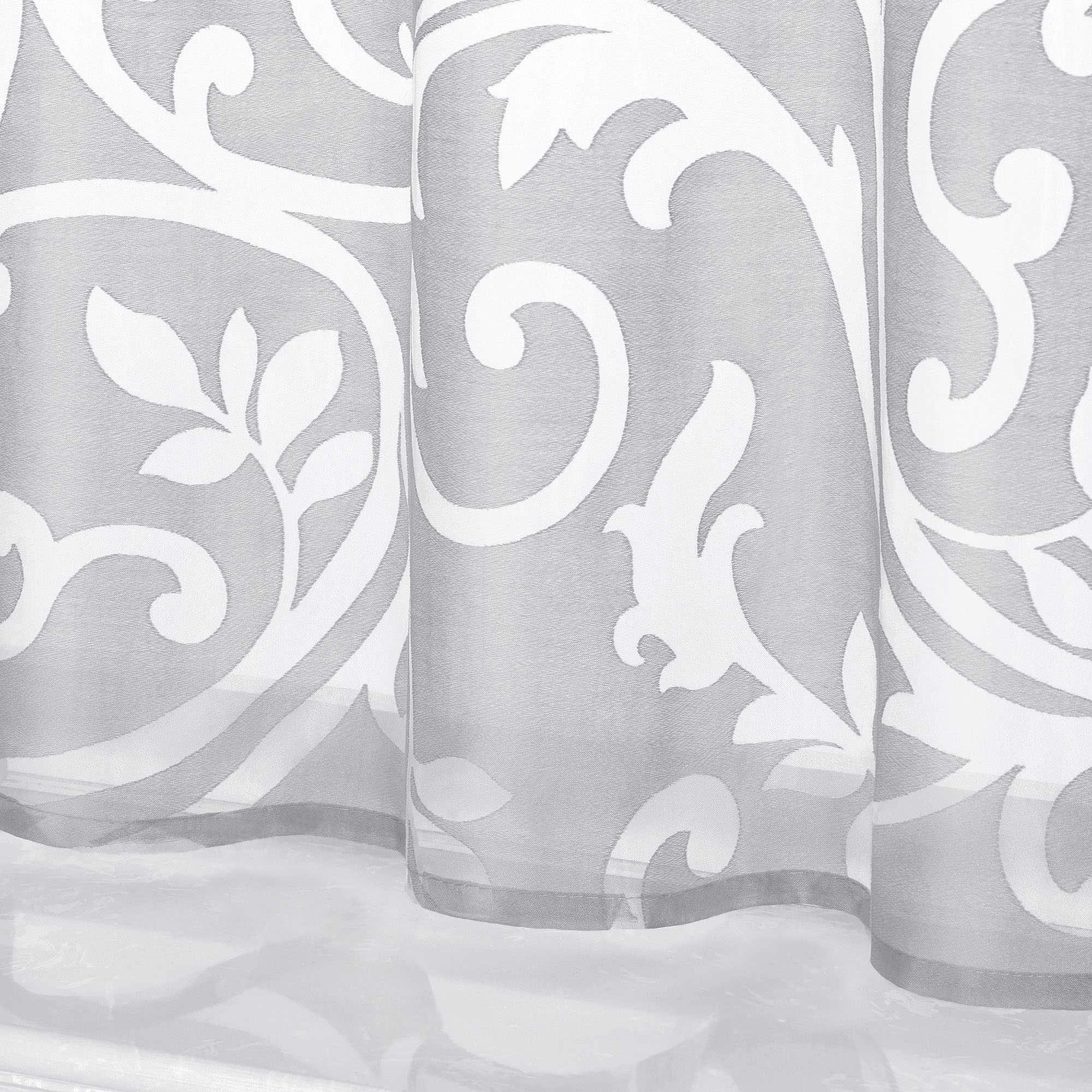 Cafe Curtain Voile with Tab-Top Hanging with Burnout Fabric - White, H x W 60 x 90cm