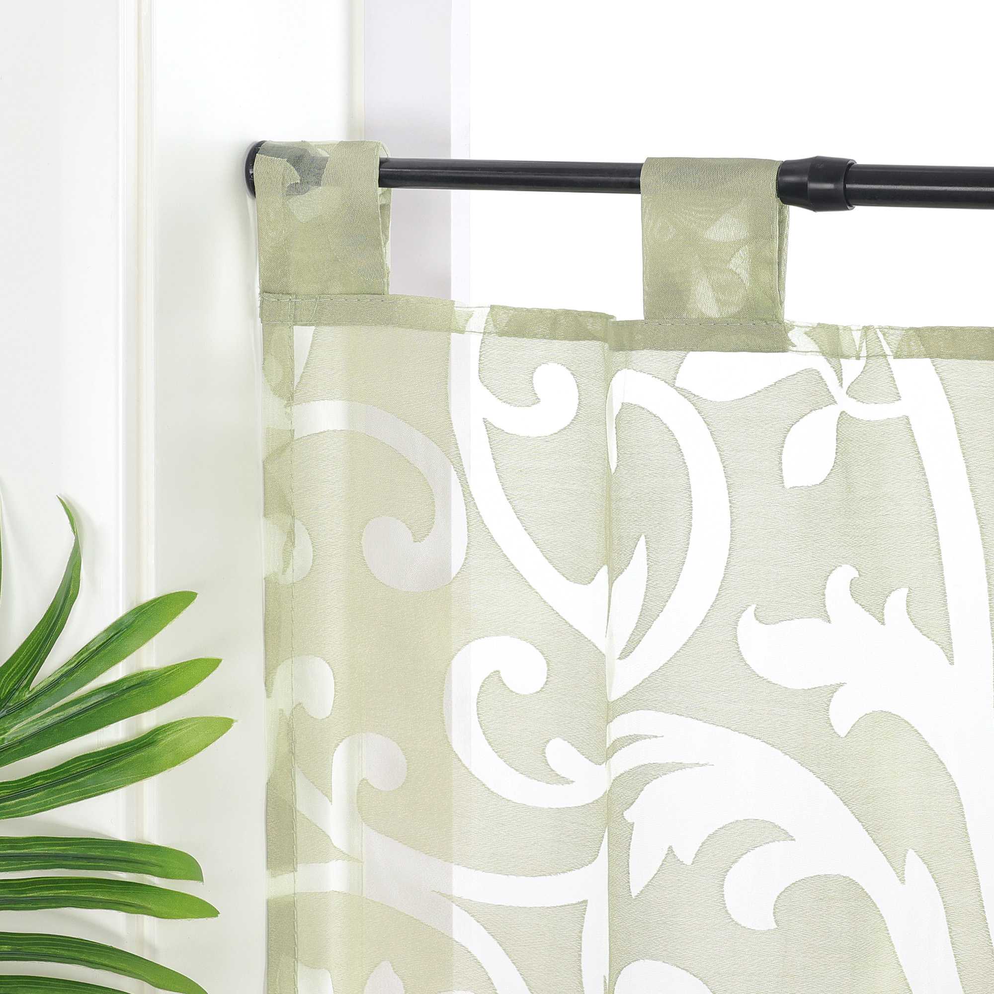 Cafe Curtain Voile with Tab-Top Hanging with Burnout Fabric