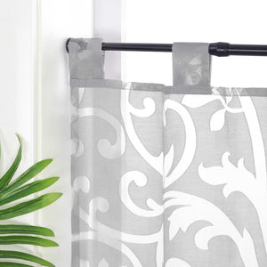 Cafe Curtain Voile with Tab-Top Hanging with Burnout Fabric - White, H x W 45 x 90cm