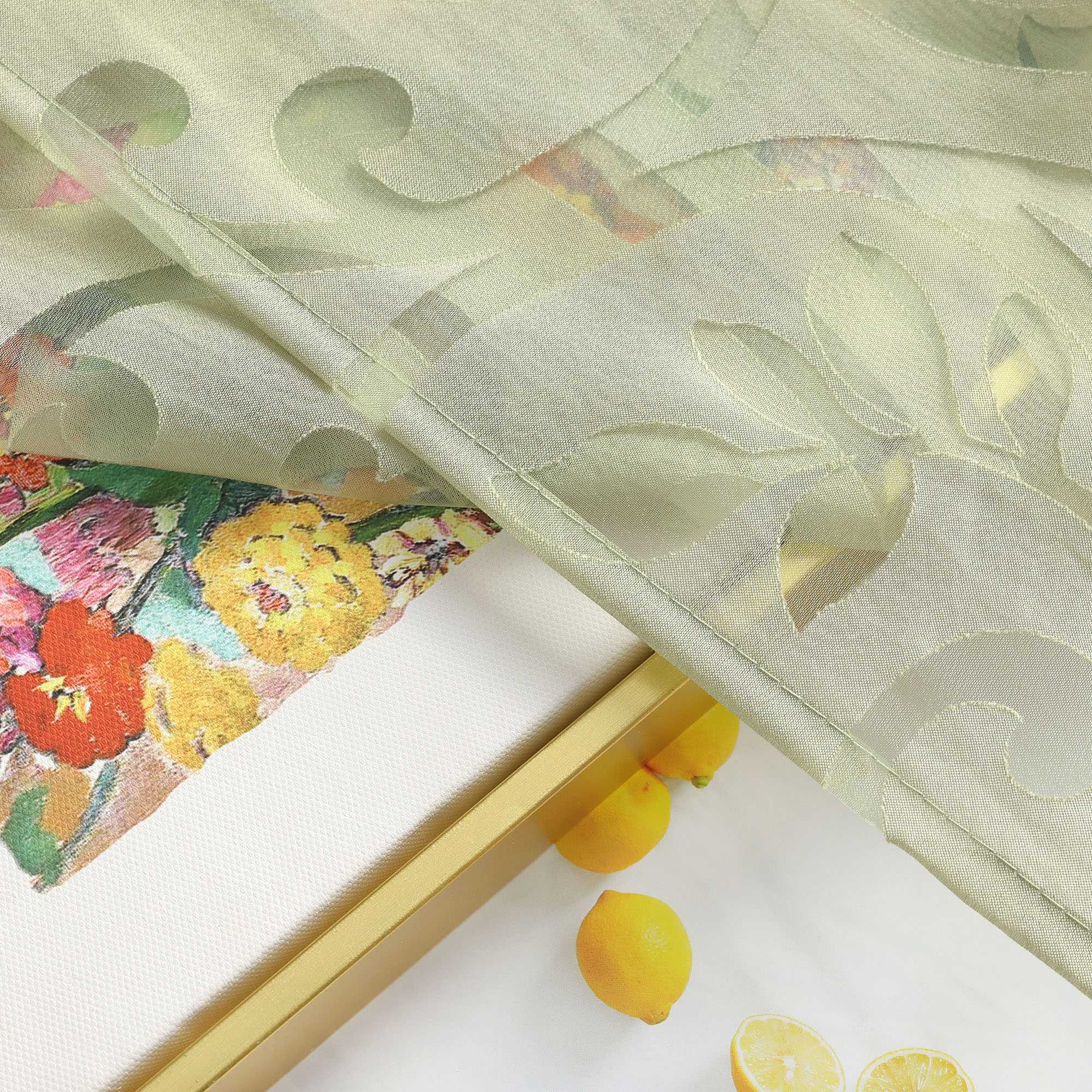 Cafe Curtain Voile with Tab-Top Hanging with Burnout Fabric