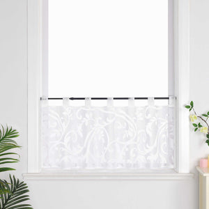 Cafe Curtain Voile with Tab-Top Hanging with Burnout Fabric - Green, H x W 45 x 90cm
