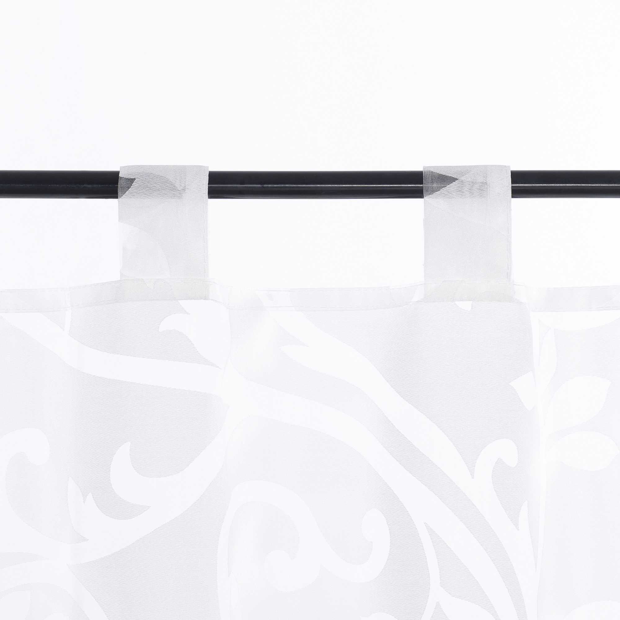 Cafe Curtain Voile with Tab-Top Hanging with Burnout Fabric - Green, H x W 60 x 120cm