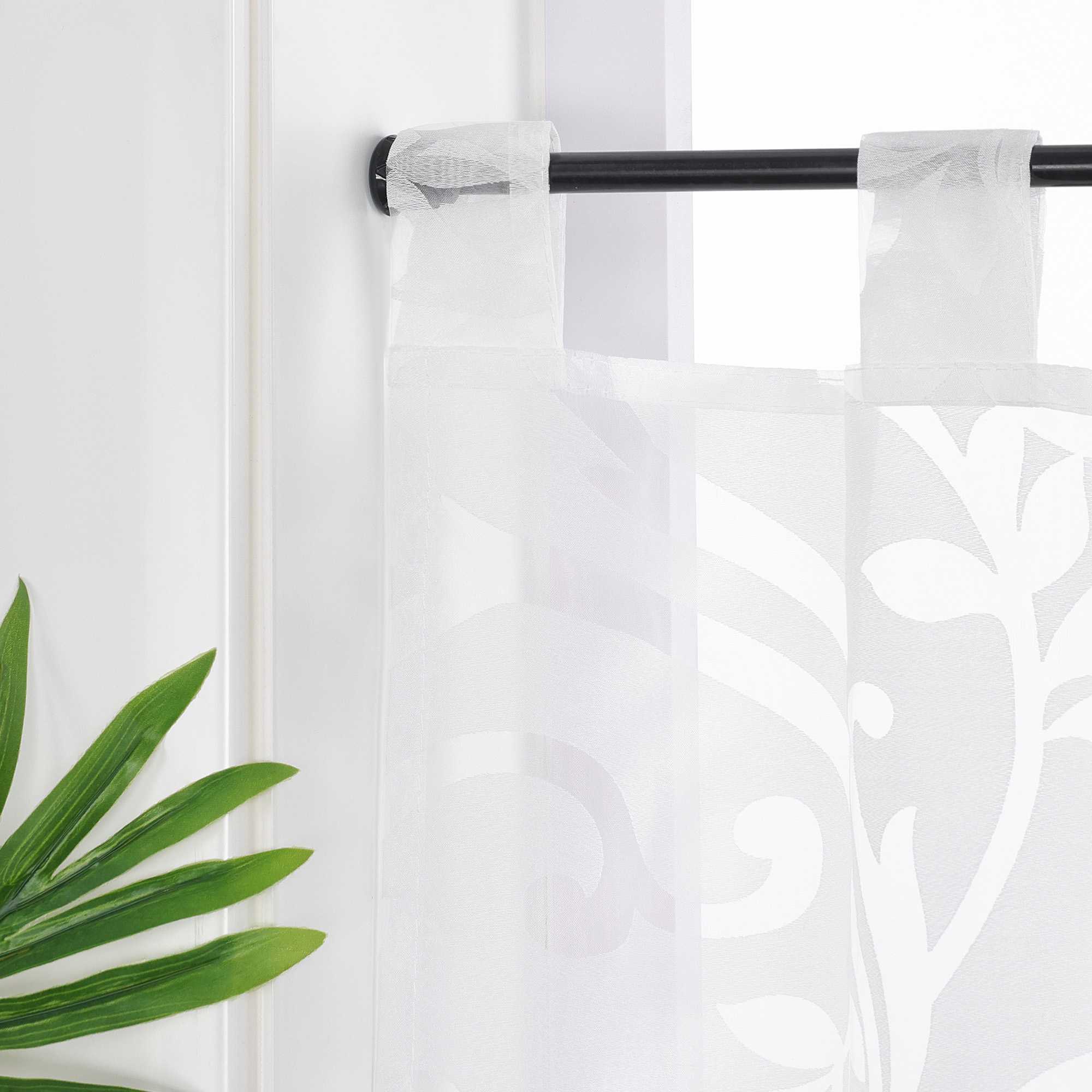 Cafe Curtain Voile with Tab-Top Hanging with Burnout Fabric - Green, H x W 60 x 90cm