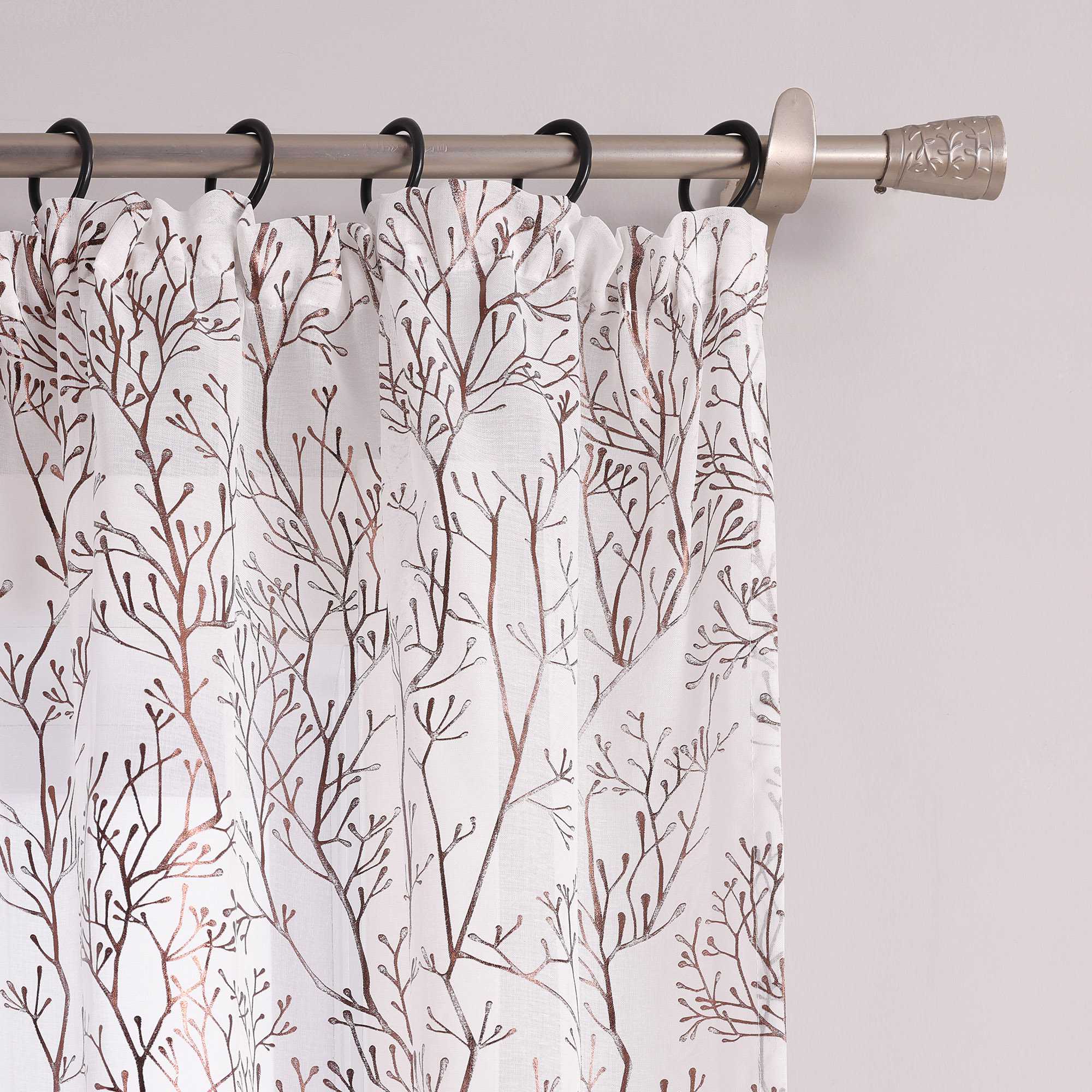 Curtain with Gold-Tone Branch Pattern and Curtain Tape