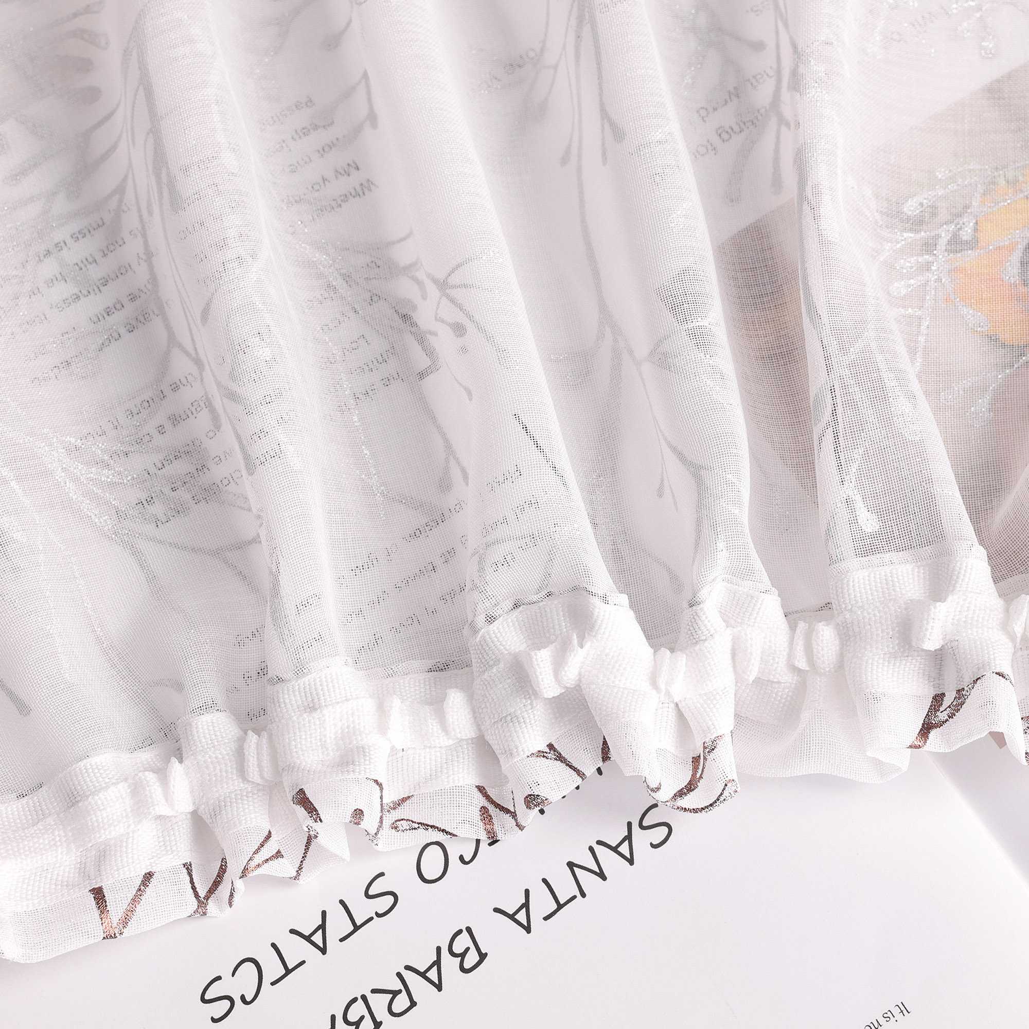 Curtain with Gold-Tone Branch Pattern and Curtain Tape