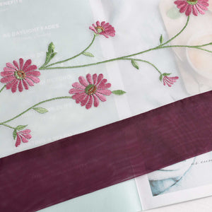 Roman Shade Voile with Tab-Top Hanging and Floral Pattern Embroidery 1 Piece