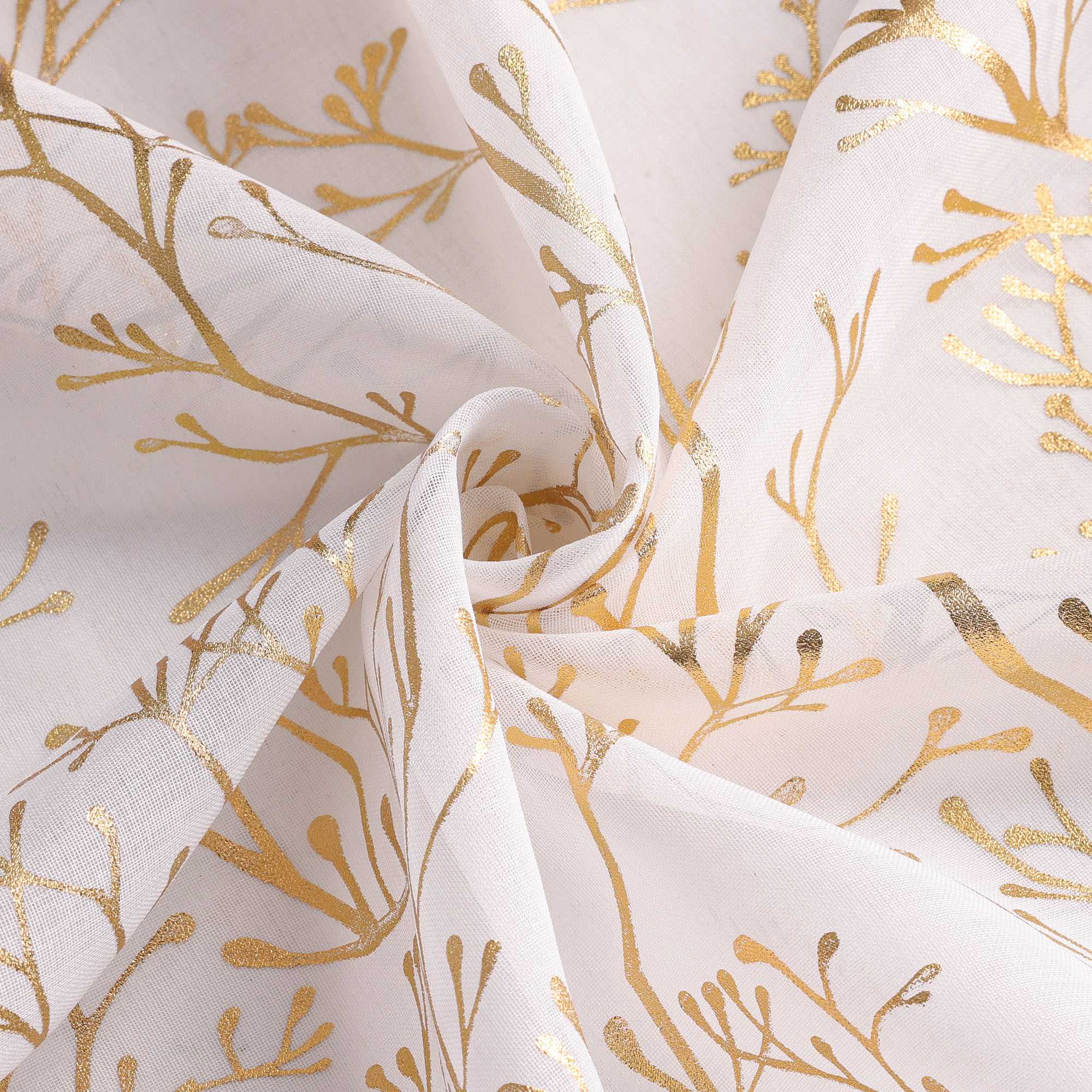 Curtain with Gold-Tone Branch Pattern and Curtain Tape - Silver, W x H 140 x 225cm
