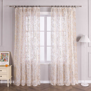 Curtain with Gold-Tone Branch Pattern and Curtain Tape - Gold, W x H 140 x 145cm