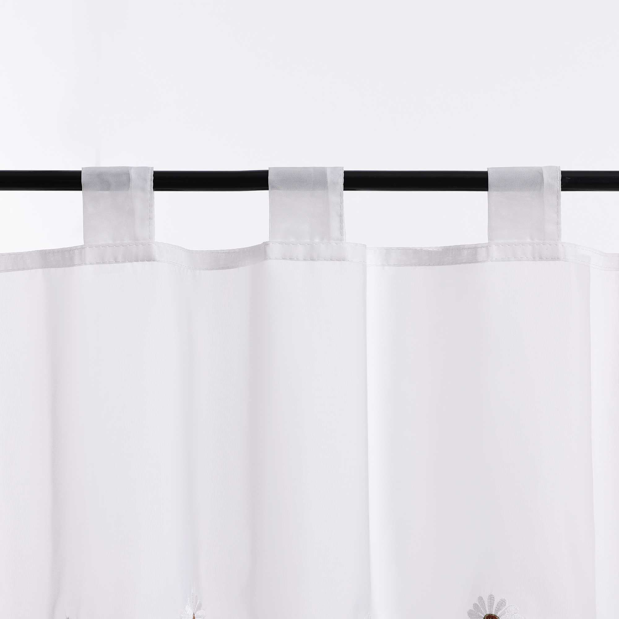 Cafe Curtains Country Style Sheer with Small Daisy Embroidery - White, H x W 60 x 120cm