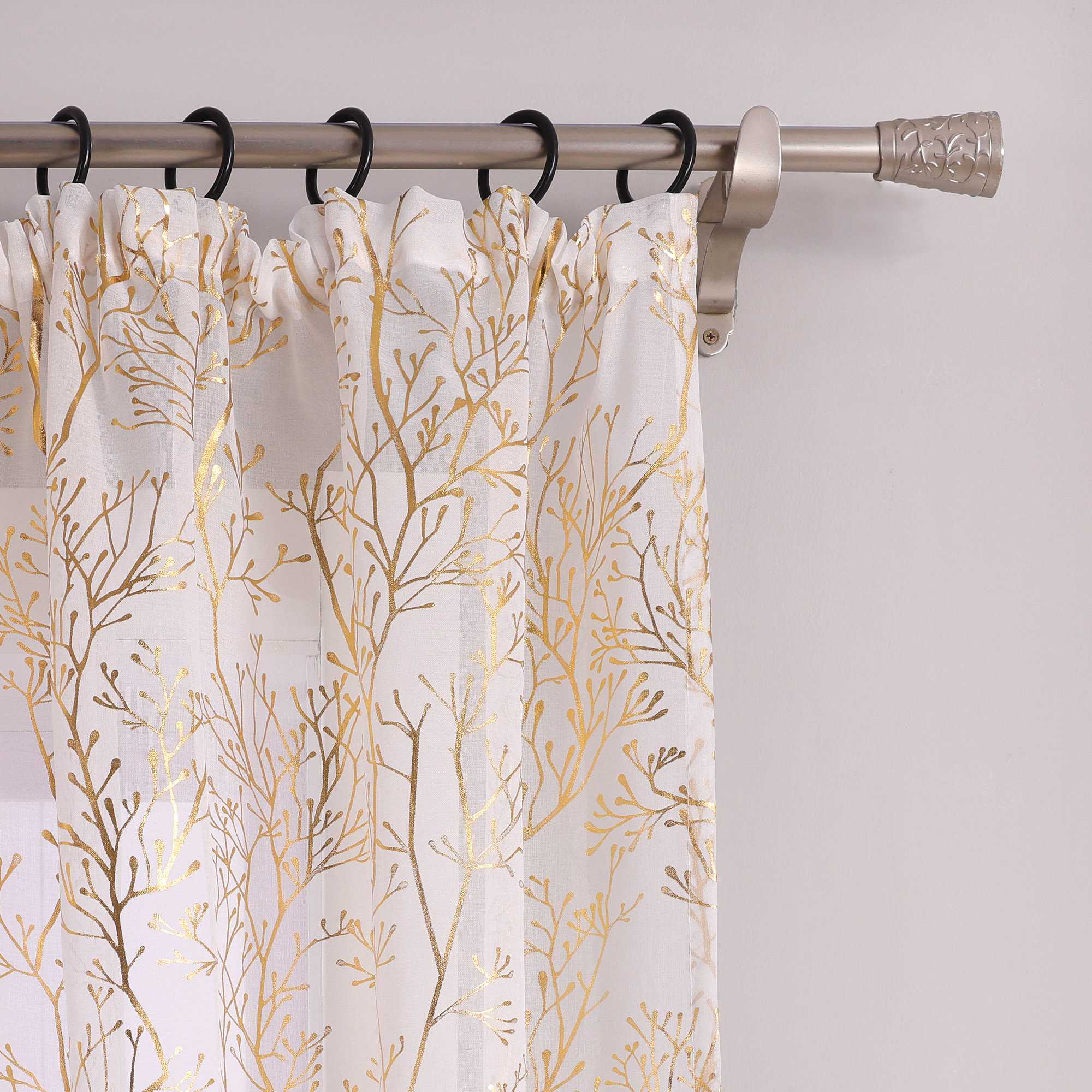 Curtain with Gold-Tone Branch Pattern and Curtain Tape - Gold, W x H 140 x 225cm