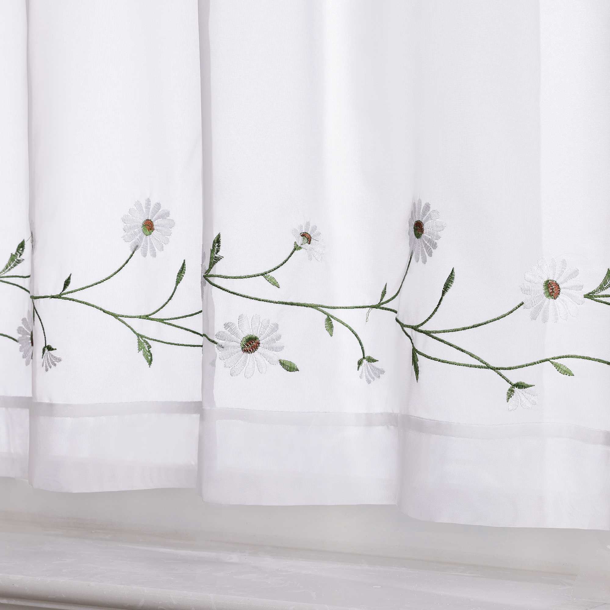 Cafe Curtains Country Style Sheer with Small Daisy Embroidery - White, H x W 45 x 90cm