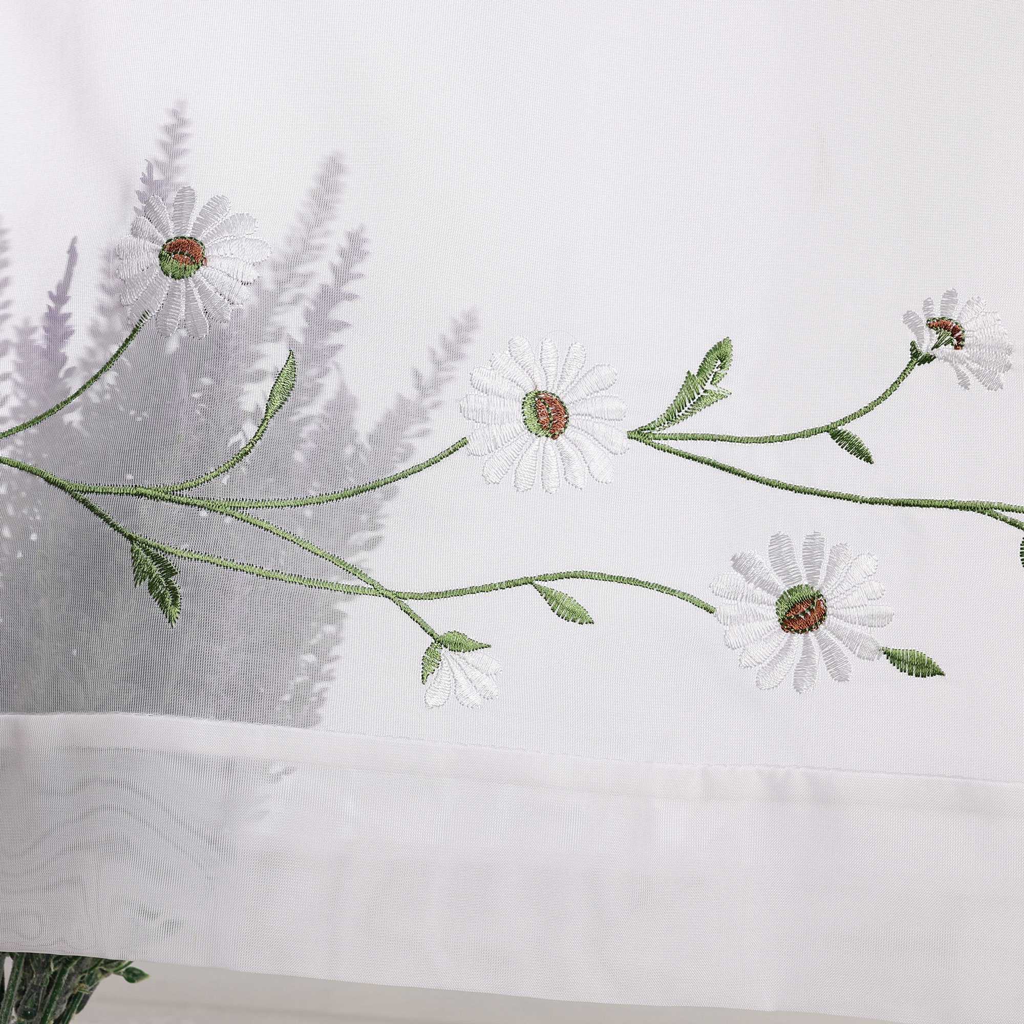 Cafe Curtains Country Style Sheer with Small Daisy Embroidery - White, H x W 45 x 120cm