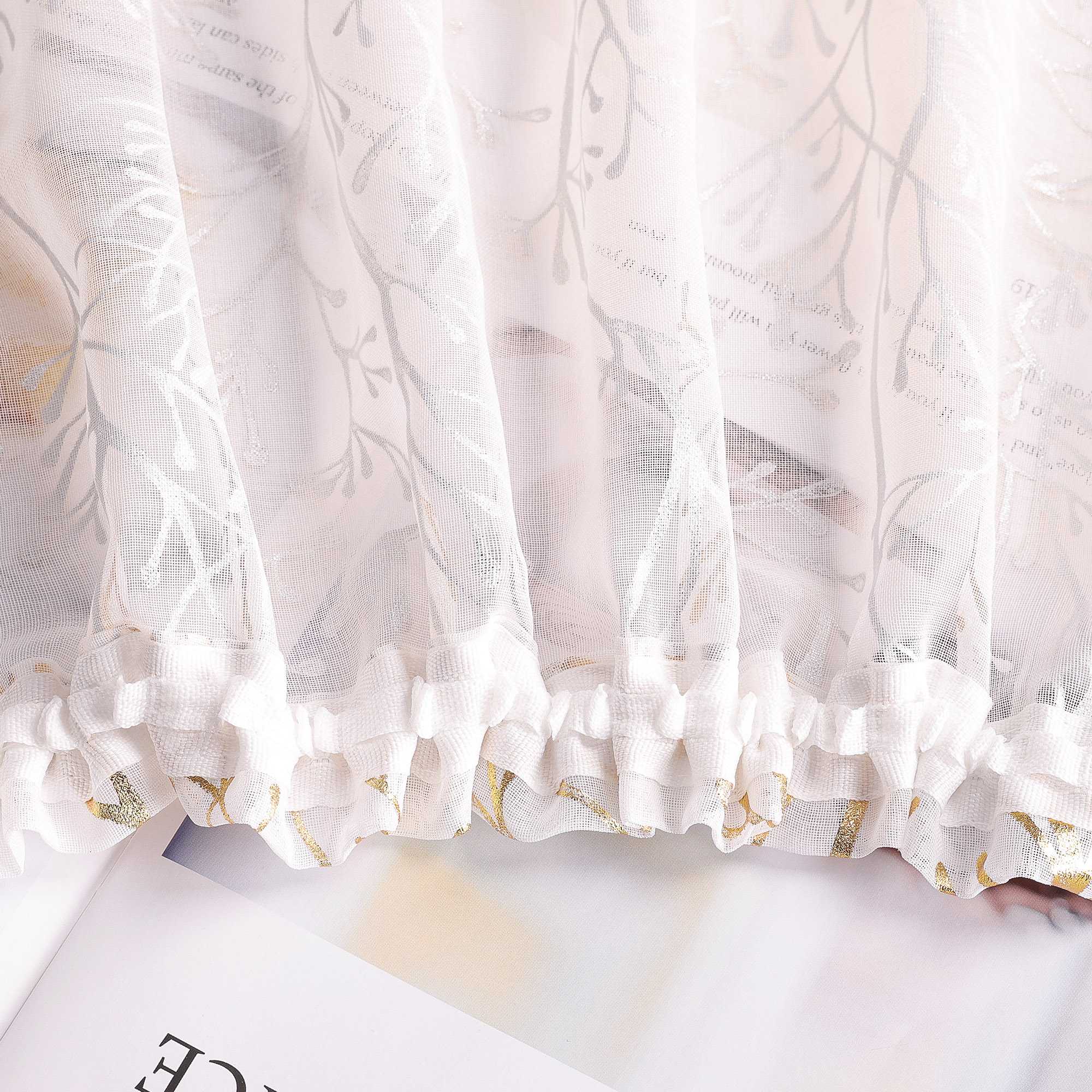 Curtain with Gold-Tone Branch Pattern and Curtain Tape - Gold, W x H 140 x 260cm