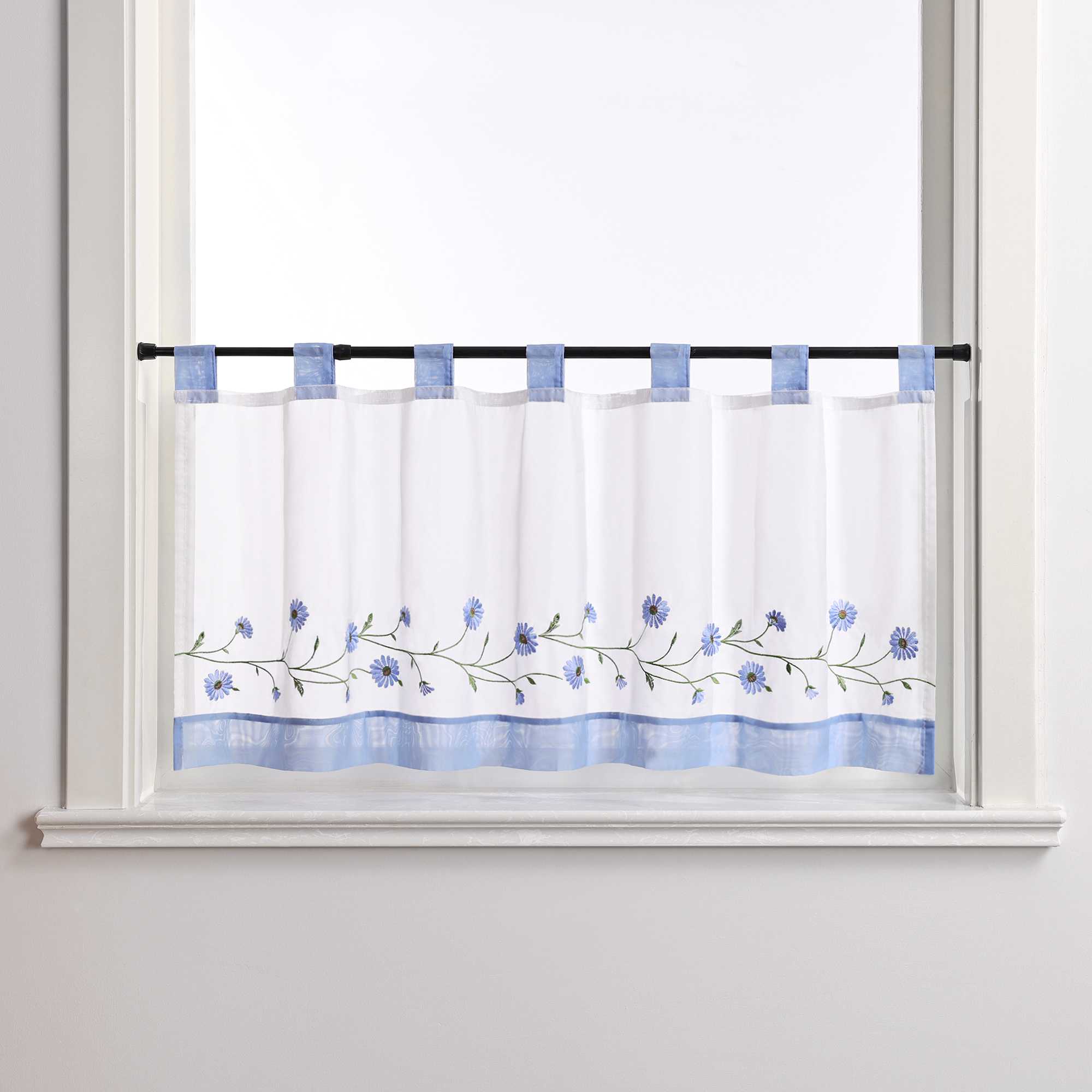 Cafe Curtains Country Style Sheer with Small Daisy Embroidery - Yellow, H x W 60 x 140cm