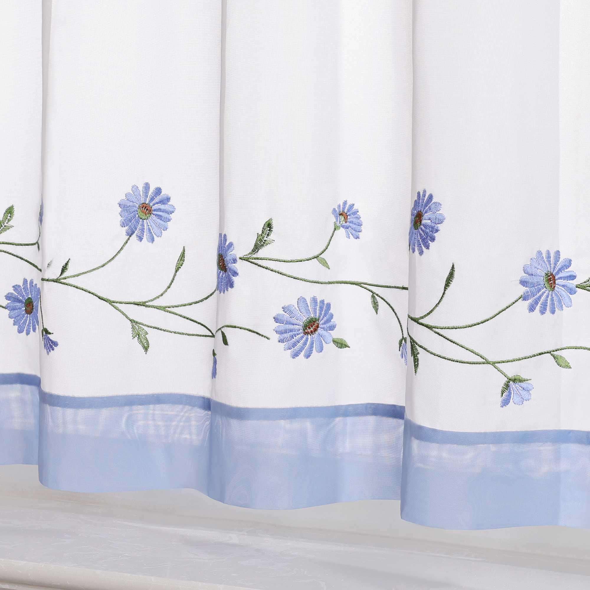 Cafe Curtains Country Style Sheer with Small Daisy Embroidery - Blue, H x W 30 x 120cm