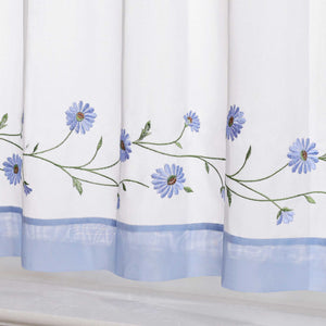 Cafe Curtains Country Style Sheer with Small Daisy Embroidery - Blue, H x W 30 x 120cm