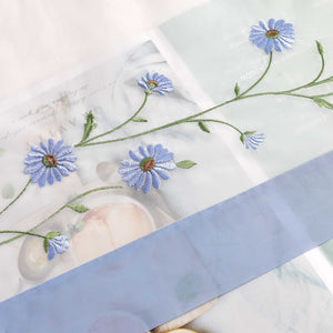 Cafe Curtains Country Style Sheer with Small Daisy Embroidery - Blue, H x W 60 x 90cm