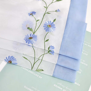Cafe Curtains Country Style Sheer with Small Daisy Embroidery - Blue, H x W 60 x 120cm