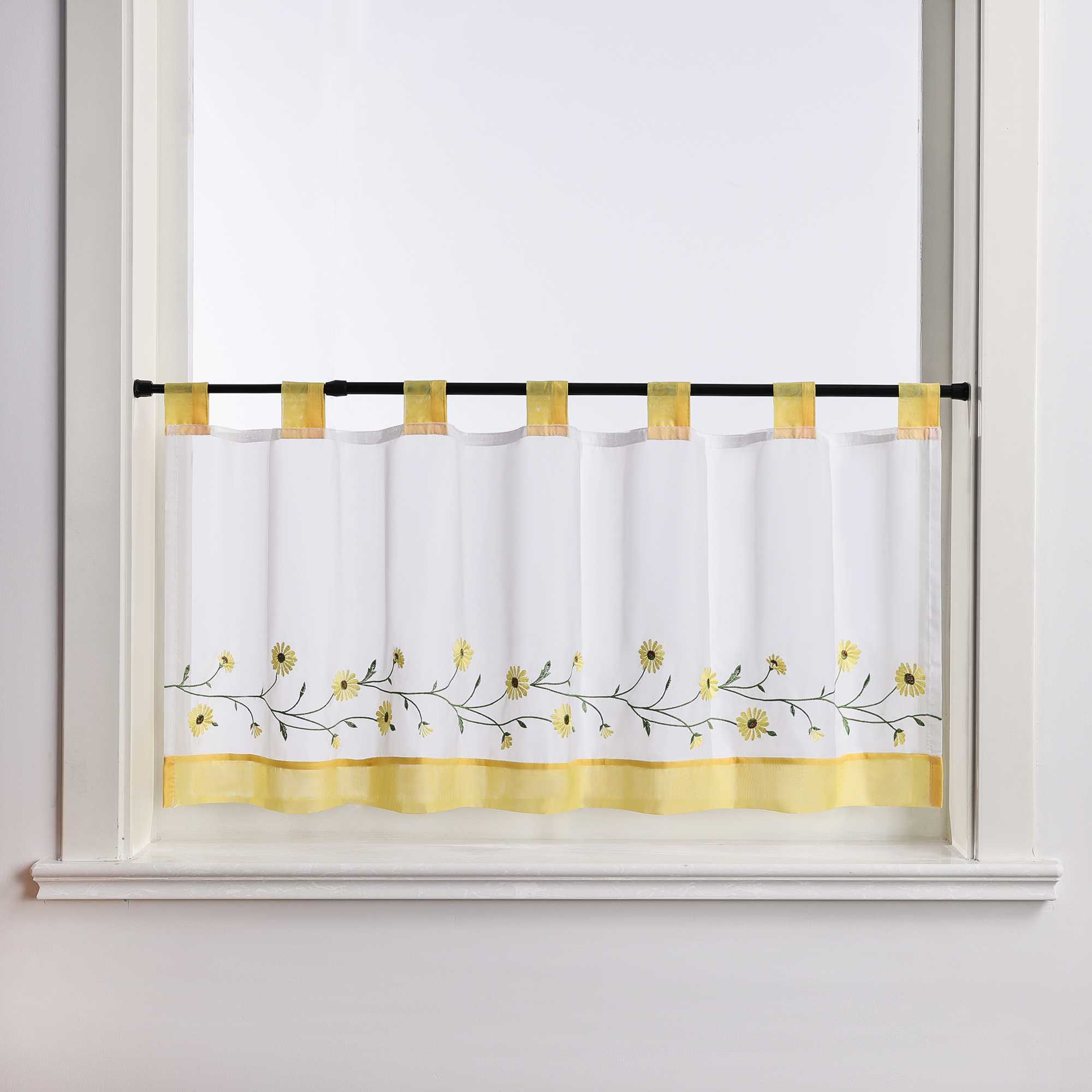 Cafe Curtains Country Style Sheer with Small Daisy Embroidery - White, H x W 60 x 140cm