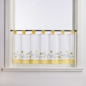 Cafe Curtains Country Style Sheer with Small Daisy Embroidery - White, H x W 60 x 140cm